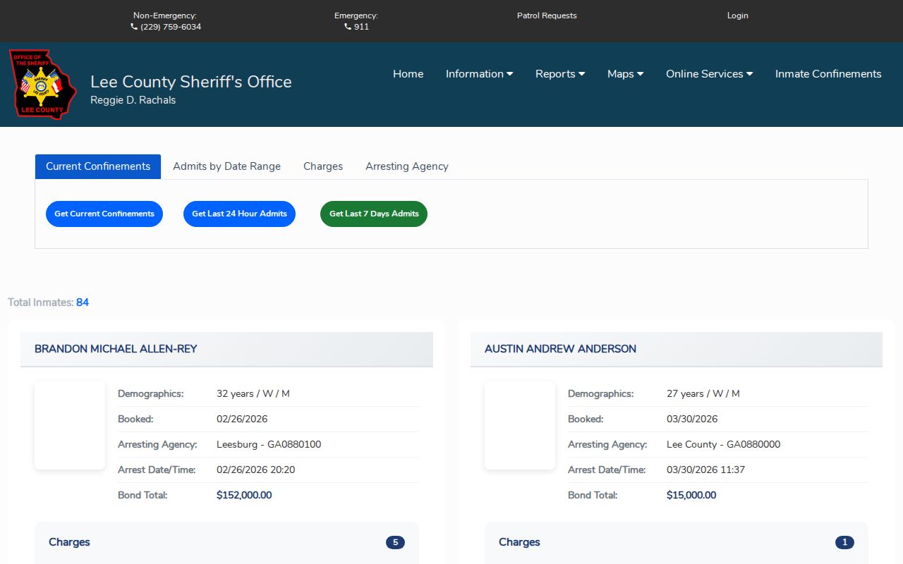 Lee County 24-hour release search options in Citizen Connect
