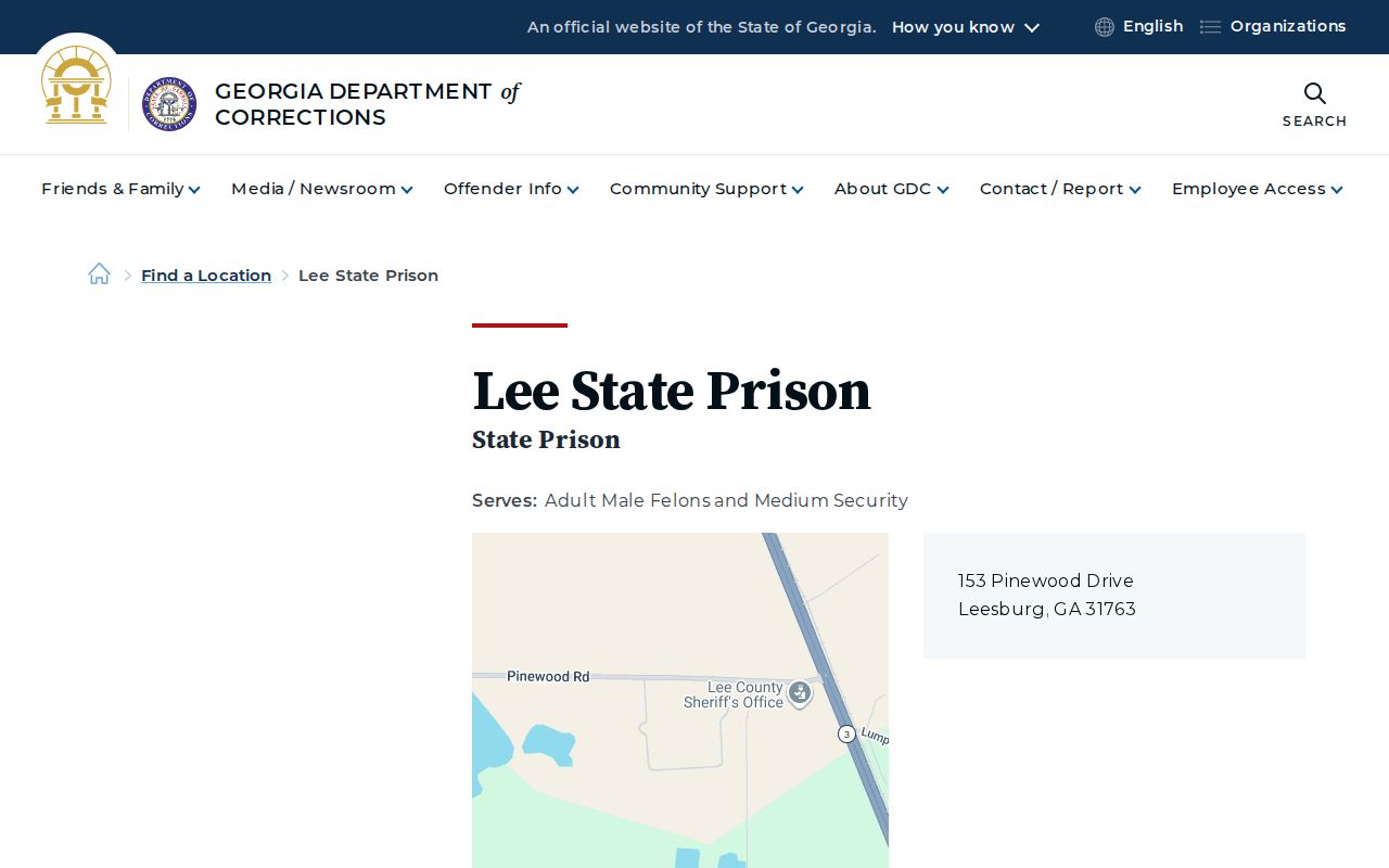 Lee State Prison release and transfer hub facility record