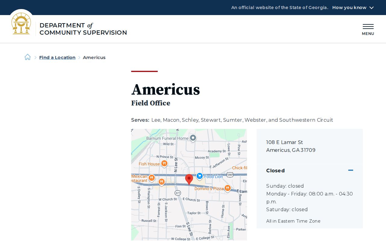 Americus DCS Field Office Lee County supervision records